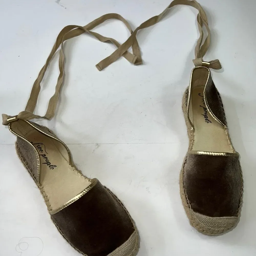 Free People Brown Suede Espadrille Lace-Up Flats